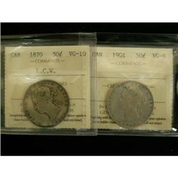 Lot of 2 ICCS graded 50¢ 1870 LCW VG-10, 1901
