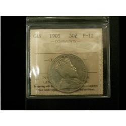 1905 50¢ ICCS F12, nice problem free key date