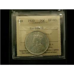 1920 50¢ Narrow 0, ICCS EF40. White and lustr