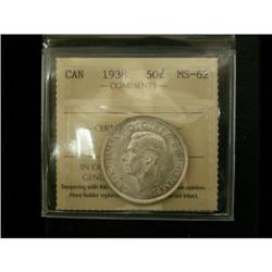 1938 50¢ ICCS MS62, full white and lustrous