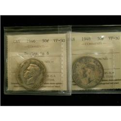 Lot of two 50 cents ICCS graded, 1946 Design,