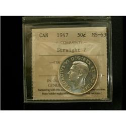 1947 50¢ Str 7 ICCS MS63, full white and lust