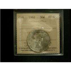 1962 50¢ ICCS MS65, Very light golden brown t