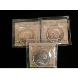Lot of 3 ICCS graded $1 ;1936 AU-55, 1946 AU-