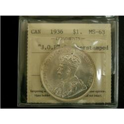 1936 J.O.P. counterstamped $1 ICCS MS63, a sh