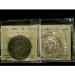 Lot of 2 ICCS graded $1 1939 MS-64 (2),