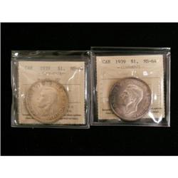 Lot of 2 coins; $1 1939 ICCS MS-64 (2)