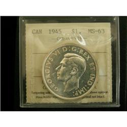 1945 $1 ICCS MS63, full white and lustrous