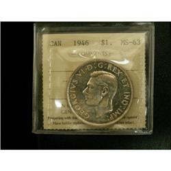 1946 $1 ICCS MS63, full white and lustrous