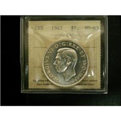 1947 $1 Blunt 7 ICCS MS63, full white and lus