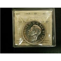 1947 $1 Ptd 7, Quad punch ICCS MS60, full whi