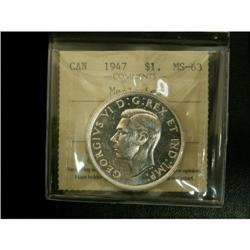 1947 $1 ML ICCS MS63, full white and lustrous