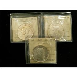 Lot of 3 ICCS graded $1 1949 MS-64 (3),