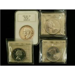 Lot of 4 silver dollars graded;  Includes 195