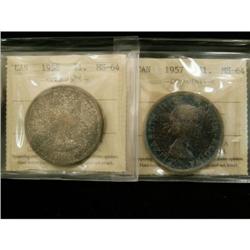 Lot of 2 ICCS graded $1 1957 MS-64, 1958 MS-6