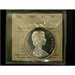 1965 $1 type 5 ICCS MS63, desiganted Cameo