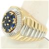 Image 5 : Men's 14k Two Tone Gold 2.50 ctw Round Sapphire Cluster Ribbed BOLD Ring
