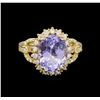 Image 2 : 14KT Yellow Gold 4.45 ctw Tanzanite and Diamond Ring