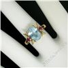 Image 2 : Retro 14kt Yellow Gold 2.18 ctw Aquamarine Solitaire and Synthetic Ruby Ring