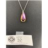 Image 2 : Sterling Silver Necklace with Lovely Blue/Purple Crystal Drop 17 and 3/4 Inch Length