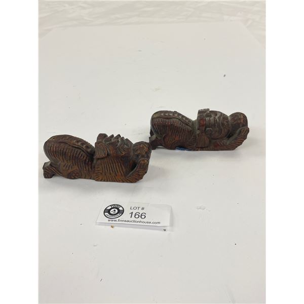 2 Small Wooden Chinese Figurines 4.5 Inches Tall