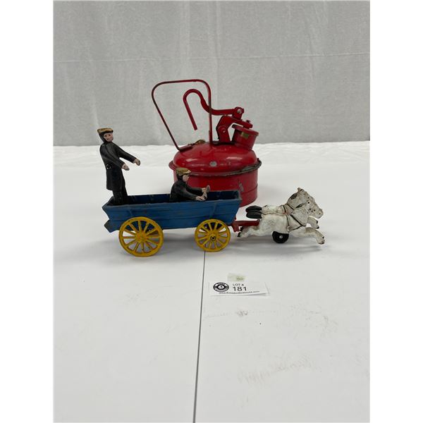 Cast-iron Horsen and Buggy Plus Vintage Safety Can