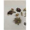 Image 3 : Vintage Brooch Lot Signed Coro, Beau Geste and Aldo Hummingbird and Rhinestone Trifari Clip on Earri