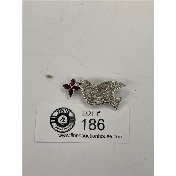 Like New Vintage Swarovski Signed Rhodium Plated Peace Dove Pin Brooch