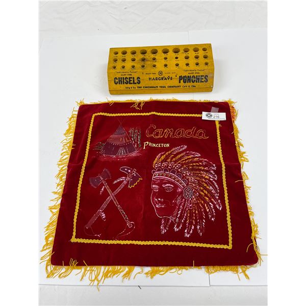 Beautiful Princeton Cloth Banner with Indian Head and Wooden Chisels and Punches Display Great Adver