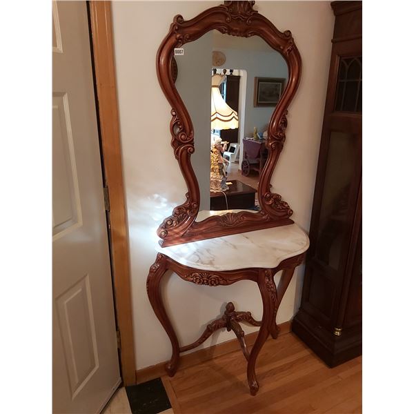 Wall Mirror with Marble Top Hallway Table 74.75"H x 36"W x 17"D