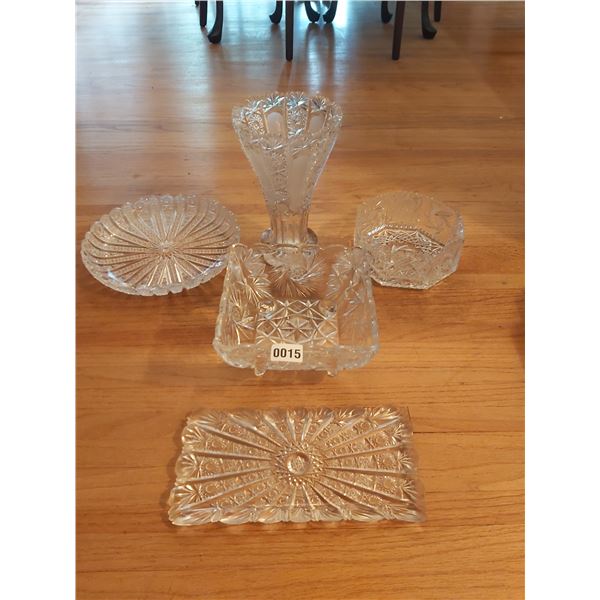 5 Piece Crystal Items - Vase, Bowls, Trays