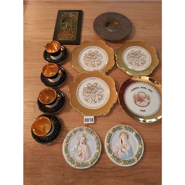 4 Demi-Tasse Cups & Saucers, Assorted Decorative Plates - Papal Plate 22K Gold