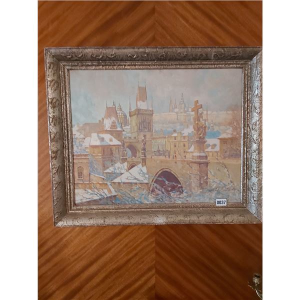 Winter Church Painting - Artist Unknown 29.25"W x 24.25"H