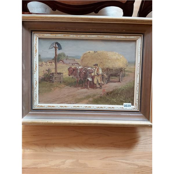Cows & Farmer with Hay Wagon - Artist Unknown