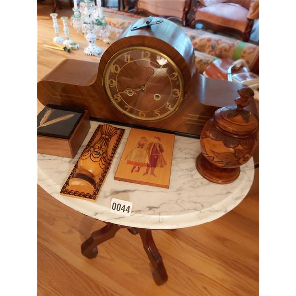 Mantle Clock 21.25"W x 9"H x 6"D & Assorted Wooden Home Decor