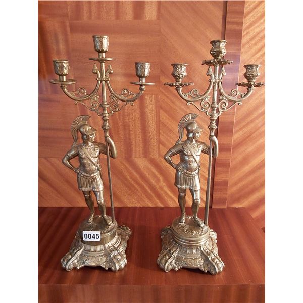 Pair of Brass Roman Figure Candle Holders 19"H x 8.5"W