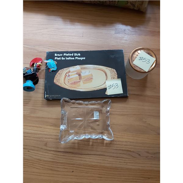 Assorted Home D‚cor, Brass Tray, Plate, Vase, Basket, Frame Rooster