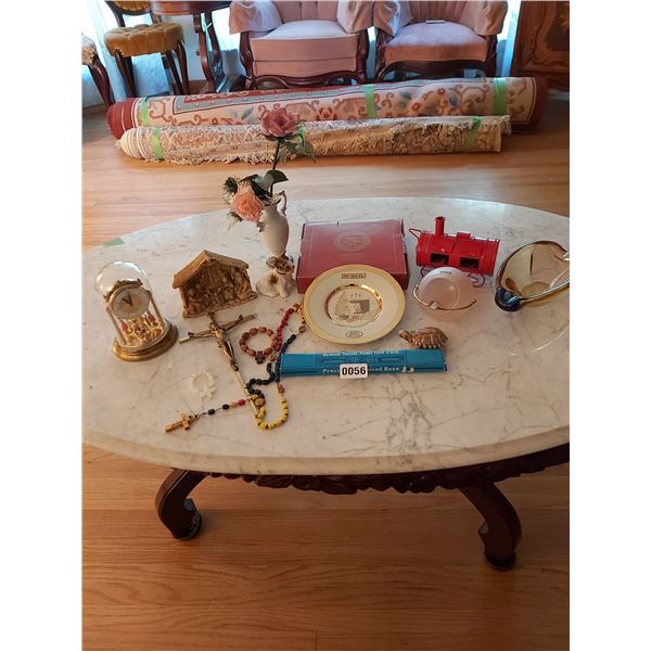 Assorted Home D‚cor, 24K Rim Christmas Plate, Dome Clock, Assorted Ashtrays, Rosaries