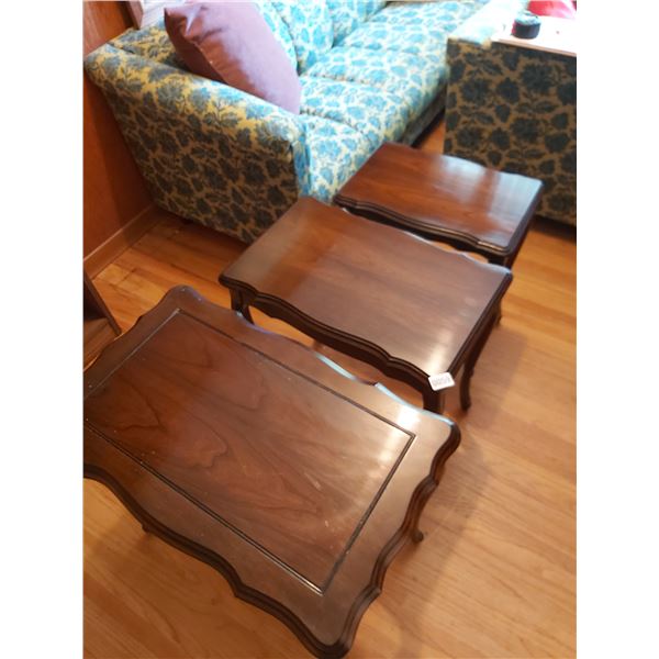 Set of 3 Nesting Tables Lg -16"W x 25.5"L x 24"H Med -14"W x 22"L x 23"H Sm -12"W x 18"L x 22"H