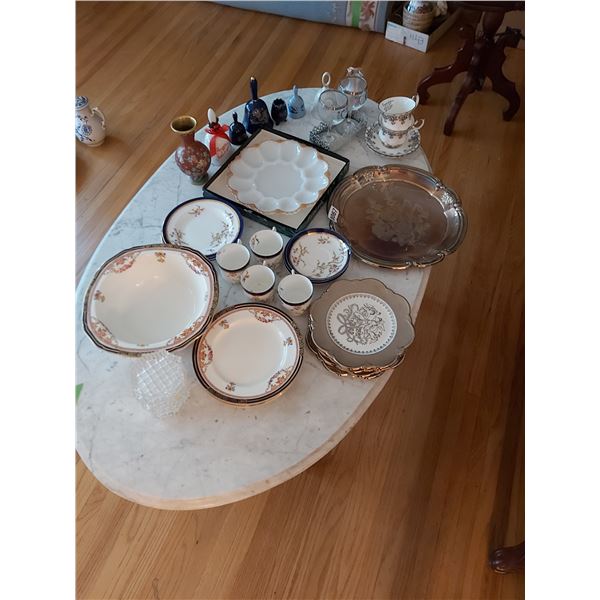 Assorted Plates, Cups, Saucers, Anniversary Items, Platters, Tray & Vase