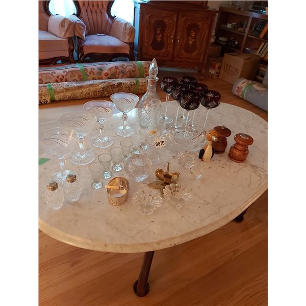 Assorted Crystal, Salt & Pepper Shakers & Wine Glasses