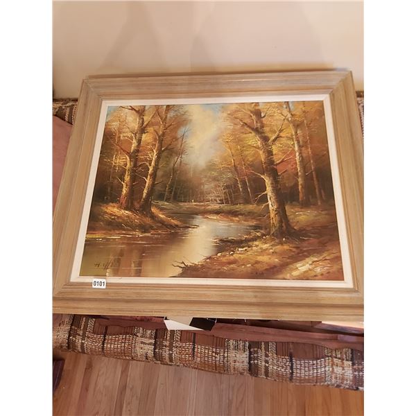 Forest Stream Painting - Artist H. Otto 37.75"W x 32"H