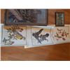 Image 4 : Unframed Tapestry 20"W x 19"H - 3 Unframed Bird Pictures by F. Lansdowne 11"W x 14"h - Farmhouse 7"W