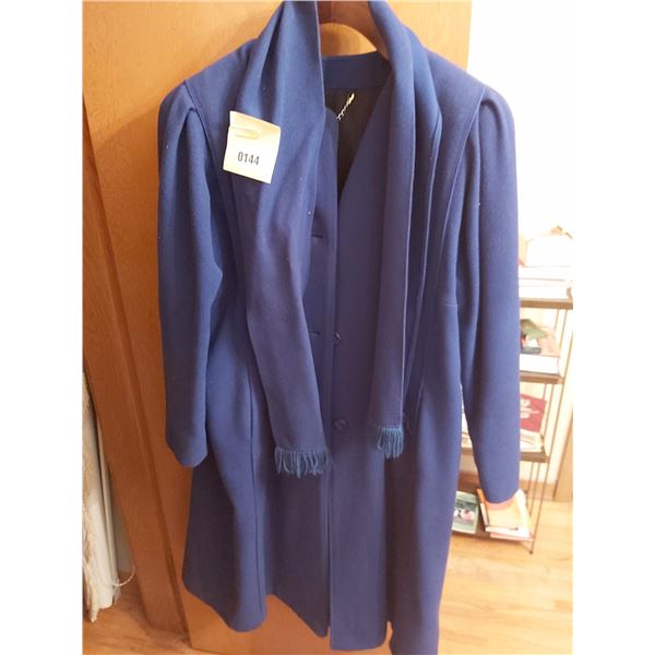 Carriage Court Royal Blue Womens Wool Coat - Size 16-18 with Matching Scarf
