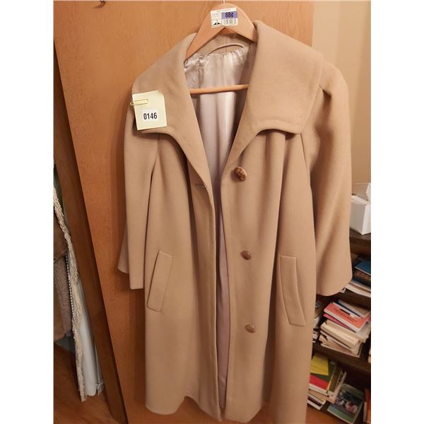 Tan Coloured Wool Womens Coat - Size Unknown