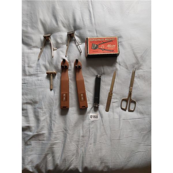Assorted Vintage Grooming Utensils, Massagers, Letter Opener, Scissor Set