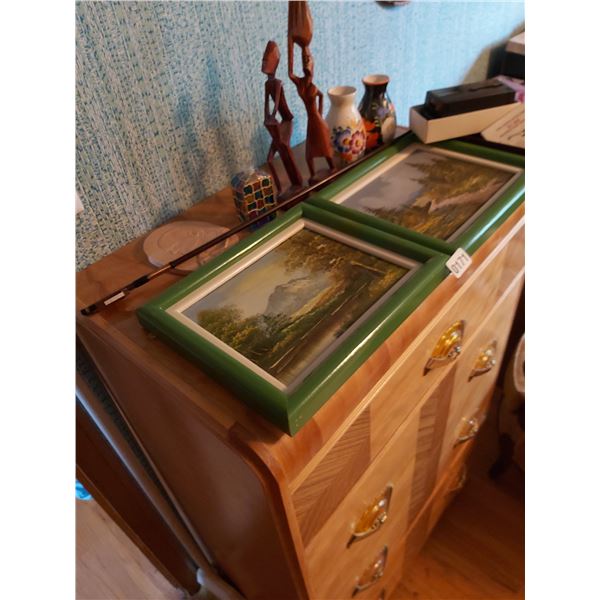 Assorted Home D‚cor - Vases, Wooden Statues, Paintings Artist K. Charles 30.5"W x 10.5"H