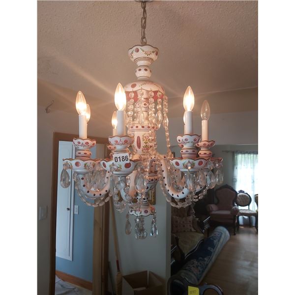 Bohemian Crystal Chandelier (Pink) Hangs 35"