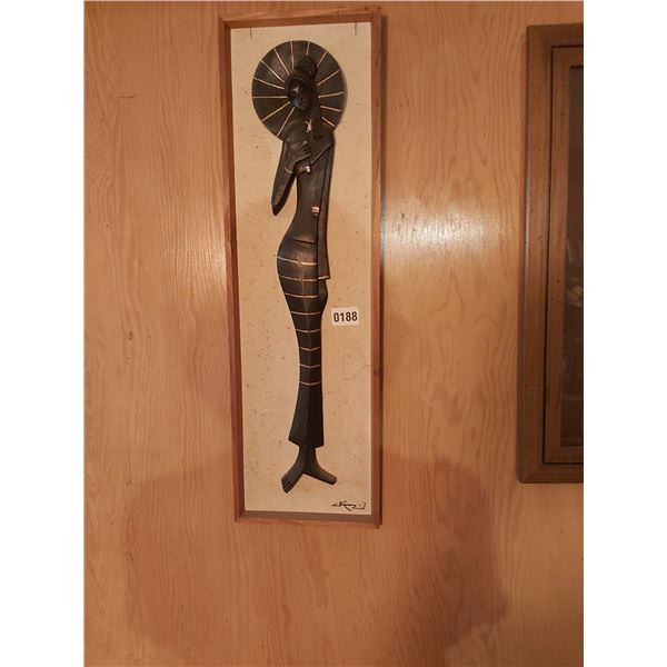 Wooden Woman with Parasol on Canvas 8.5"W x 27.5"H