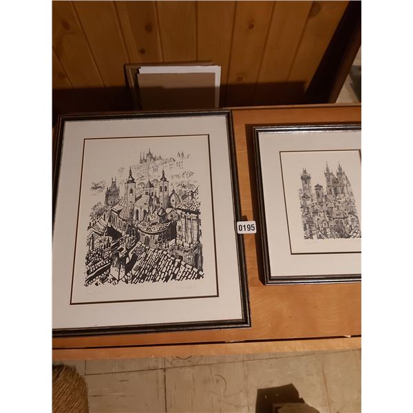 2 Limited Edition Drawings 16" x 19" & 12" x 13.5" Artist Unknown